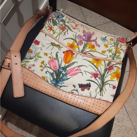 GUCCI FLORA Canvas Calfskin Medium Flat Messenger Bag Crossbody Shoulder Handbag - Picture 12 of 15